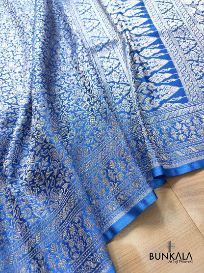 Royal Blue Brocade Weaved Jaal Banarasi Mashru Silk Saree