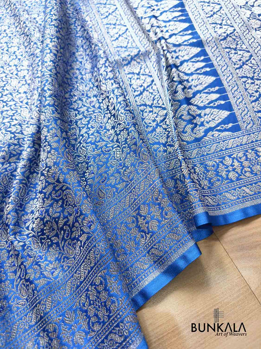 Royal Blue Brocade Weaved Jaal Banarasi Mashru Silk Saree