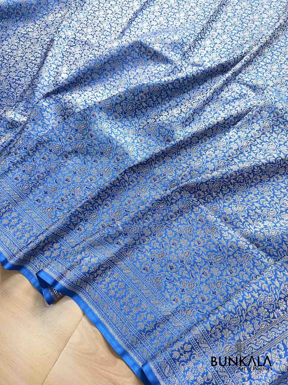 Royal Blue Brocade Weaved Jaal Banarasi Mashru Silk Saree