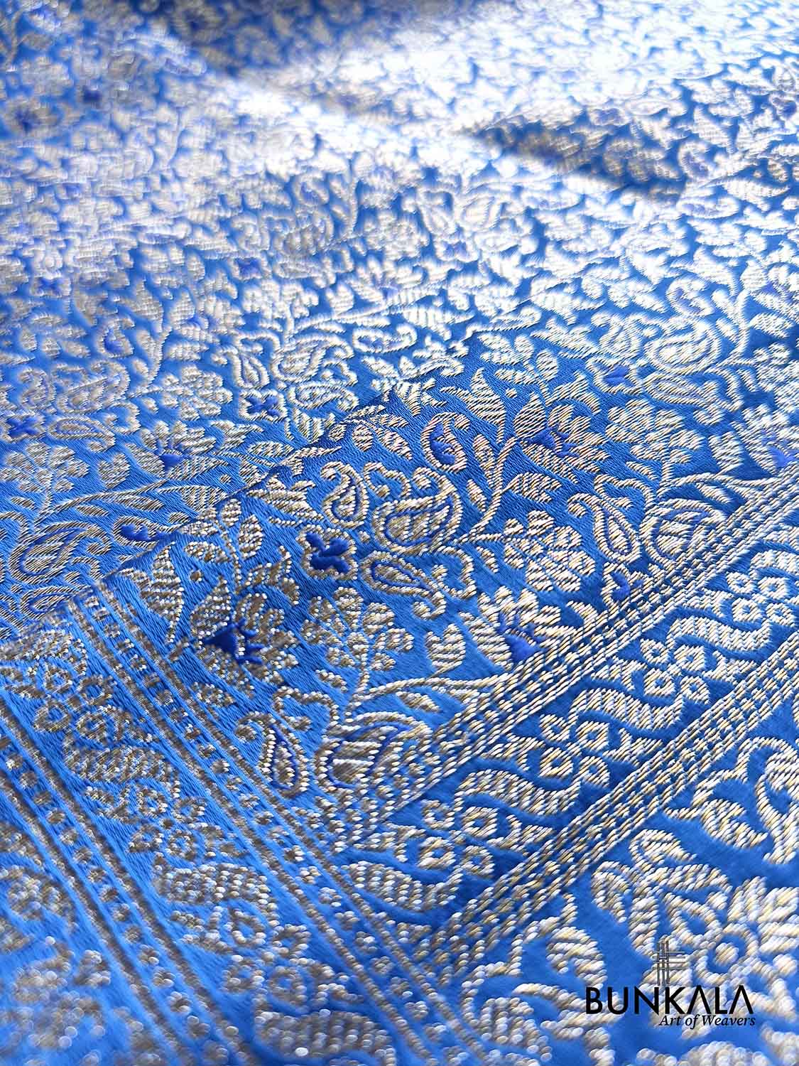 Royal Blue Brocade Weaved Jaal Banarasi Mashru Silk Saree