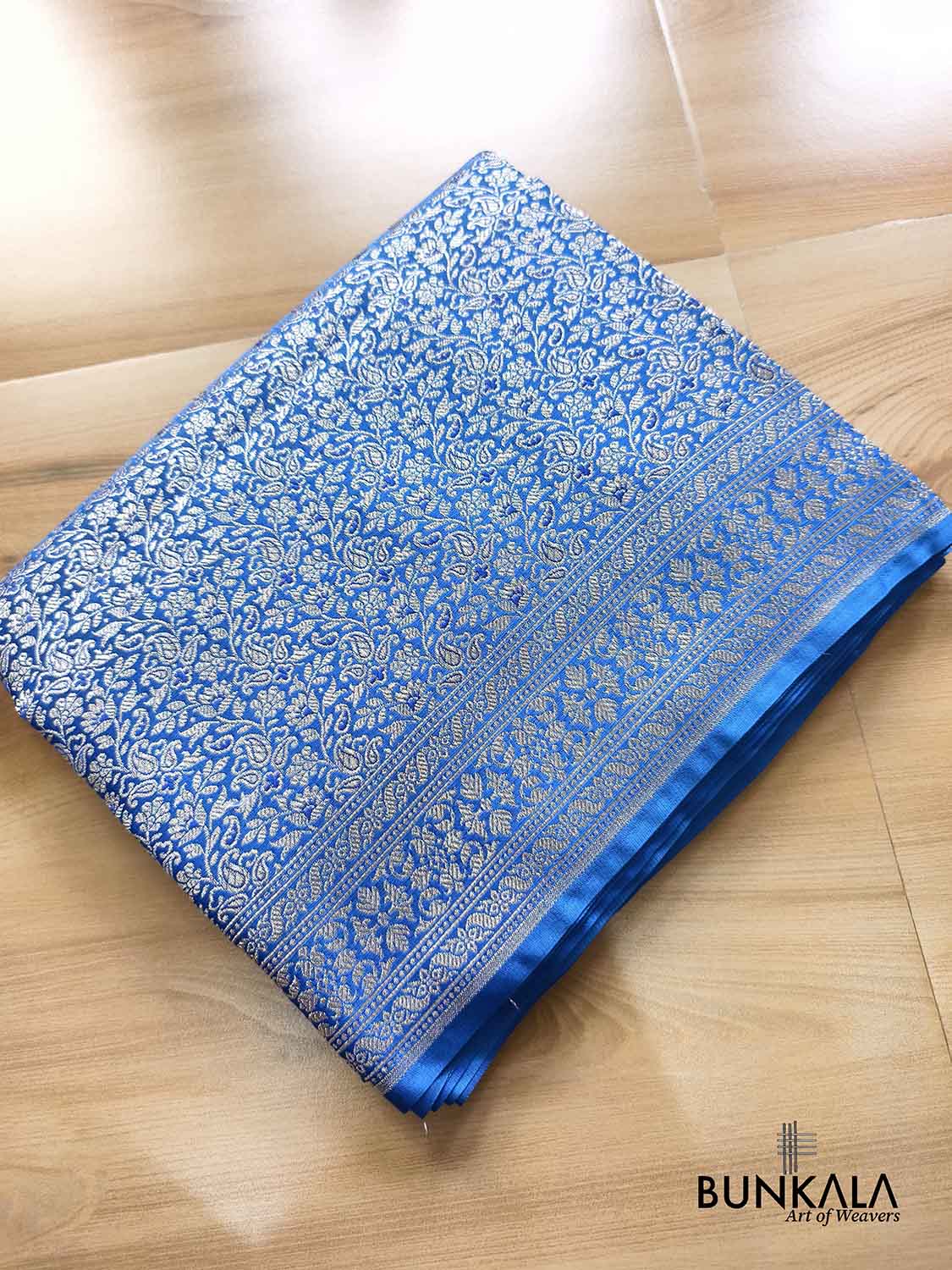 Royal Blue Brocade Weaved Jaal Banarasi Mashru Silk Saree