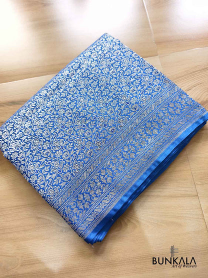 Royal Blue Brocade Weaved Jaal Banarasi Mashru Silk Saree