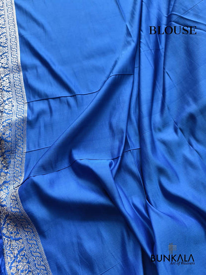 Royal Blue Brocade Weaved Jaal Banarasi Mashru Silk Saree