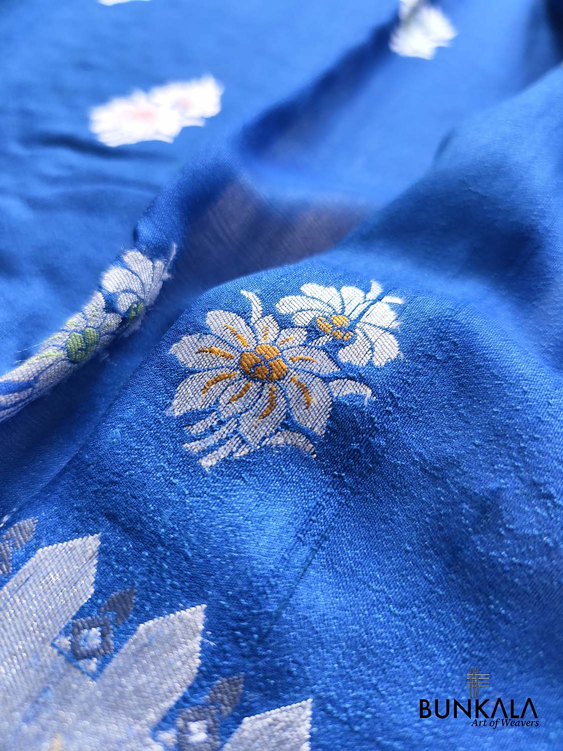 Royal Blue Silver Zari Meenakari Big Border Handloom Banarasi Pure Tussar Silk Saree