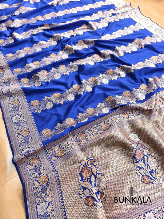 Royal Blue Sona Rupa Meenakari Stripe Banarasi Silk Saree