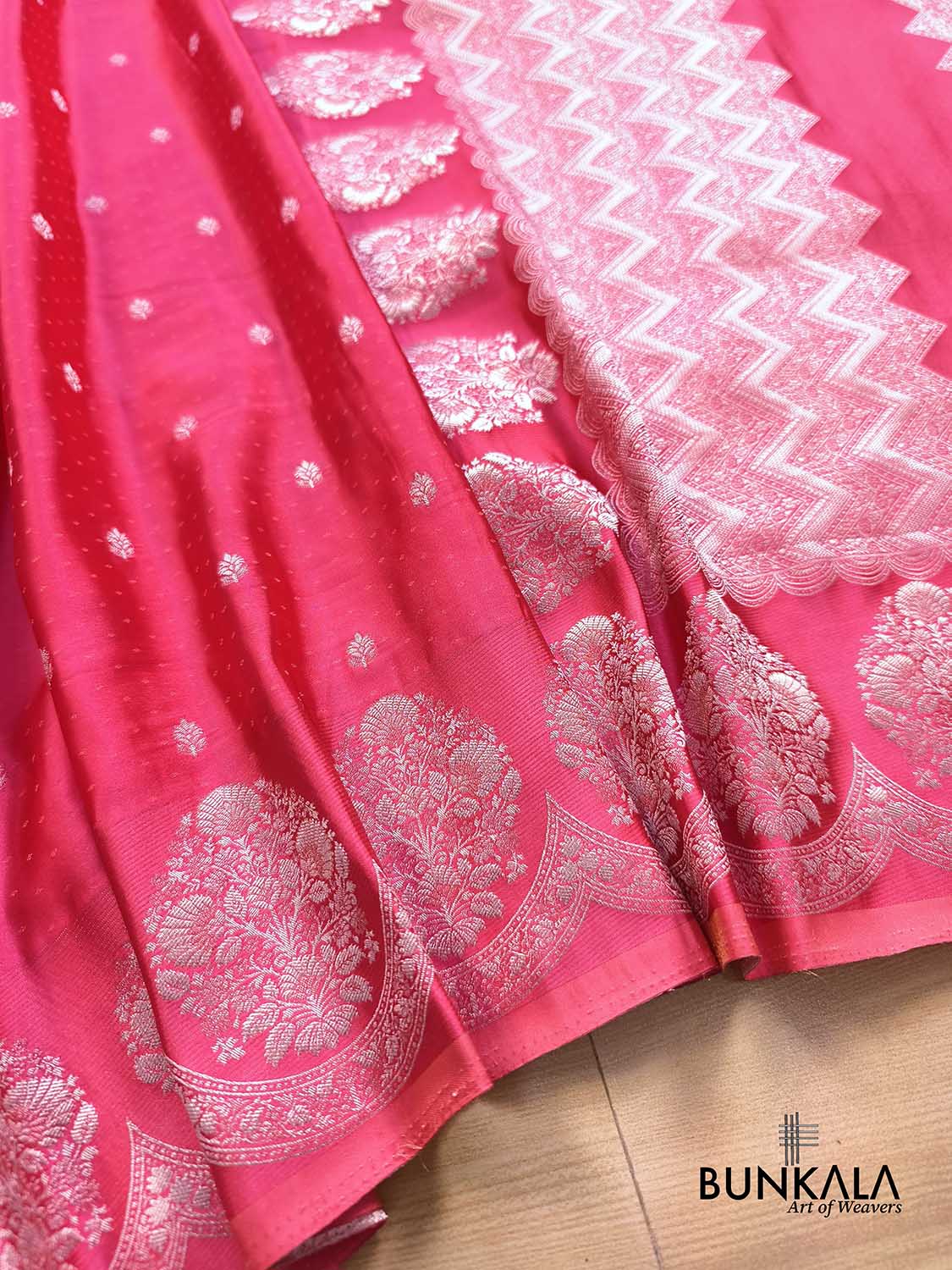 Royal Pink Vintage Silver Zari Banarasi Mashru Silk Saree