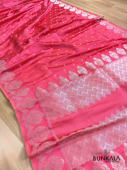Royal Pink Vintage Silver Zari Banarasi Mashru Silk Saree