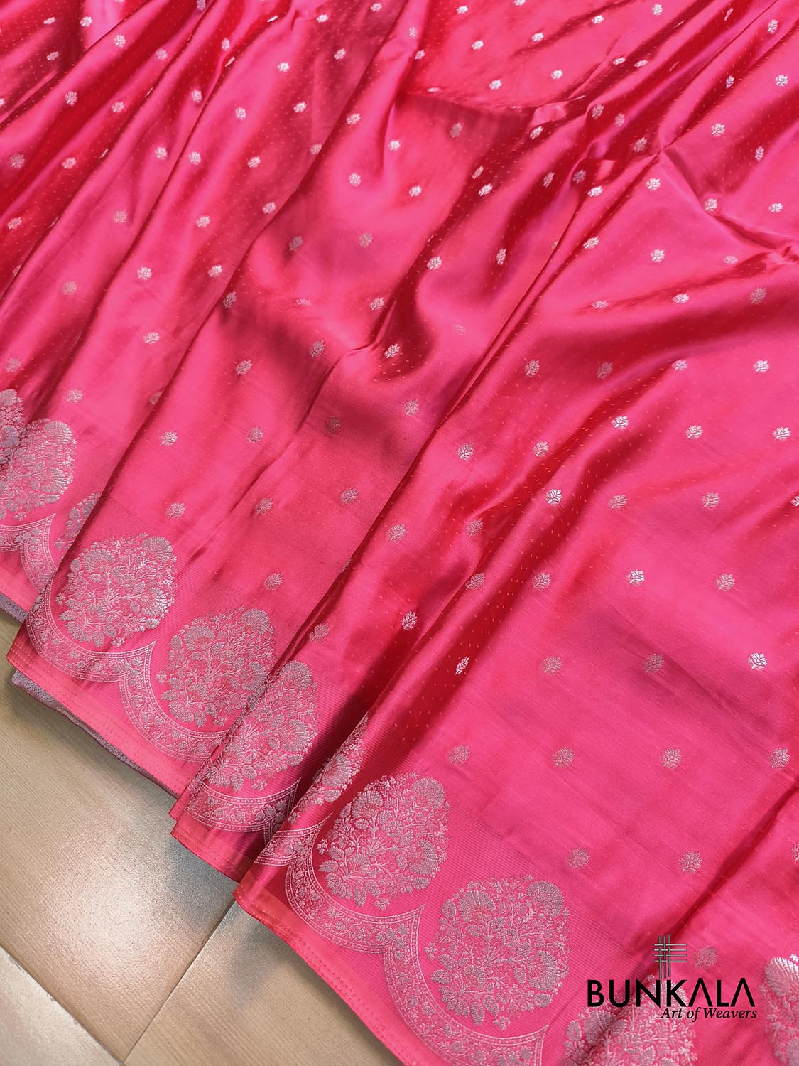 Royal Pink Vintage Silver Zari Banarasi Mashru Silk Saree