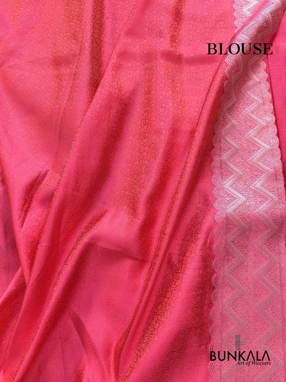 Royal Pink Vintage Silver Zari Banarasi Mashru Silk Saree