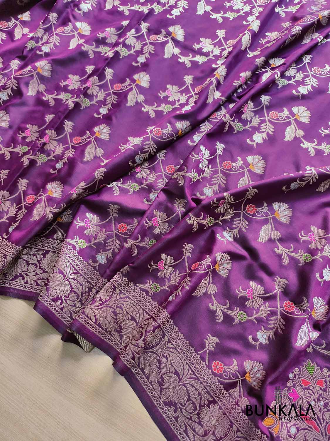 Royal Wine Floral Meenakari Banarasi Silk Saree
