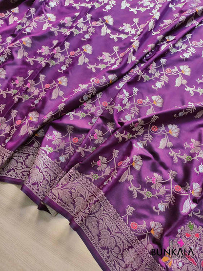 Royal Wine Floral Meenakari Banarasi Silk Saree