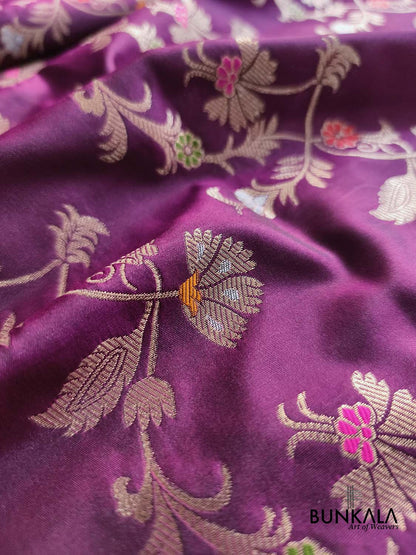 Royal Wine Floral Meenakari Banarasi Silk Saree