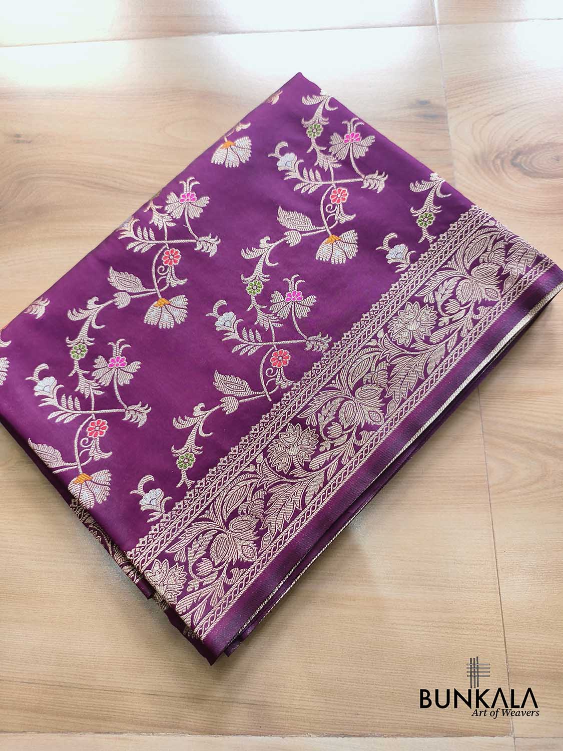 Royal Wine Floral Meenakari Banarasi Silk Saree
