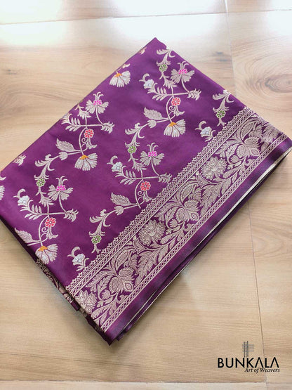 Royal Wine Floral Meenakari Banarasi Silk Saree