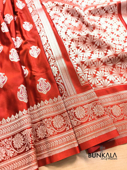 Rust Maroon Meena Vintage Buti Banarasi Mashru Silk Saree 