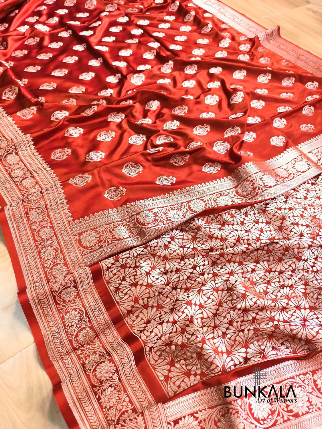 Rust Maroon Meena Vintage Buti Banarasi Mashru Silk Saree 