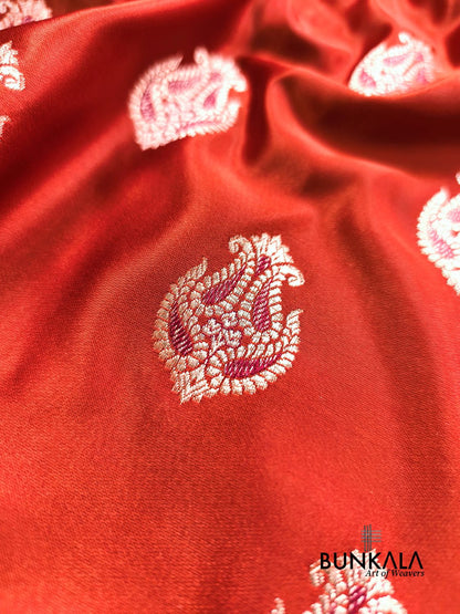 Rust Maroon Meena Vintage Buti Banarasi Mashru Silk Saree 