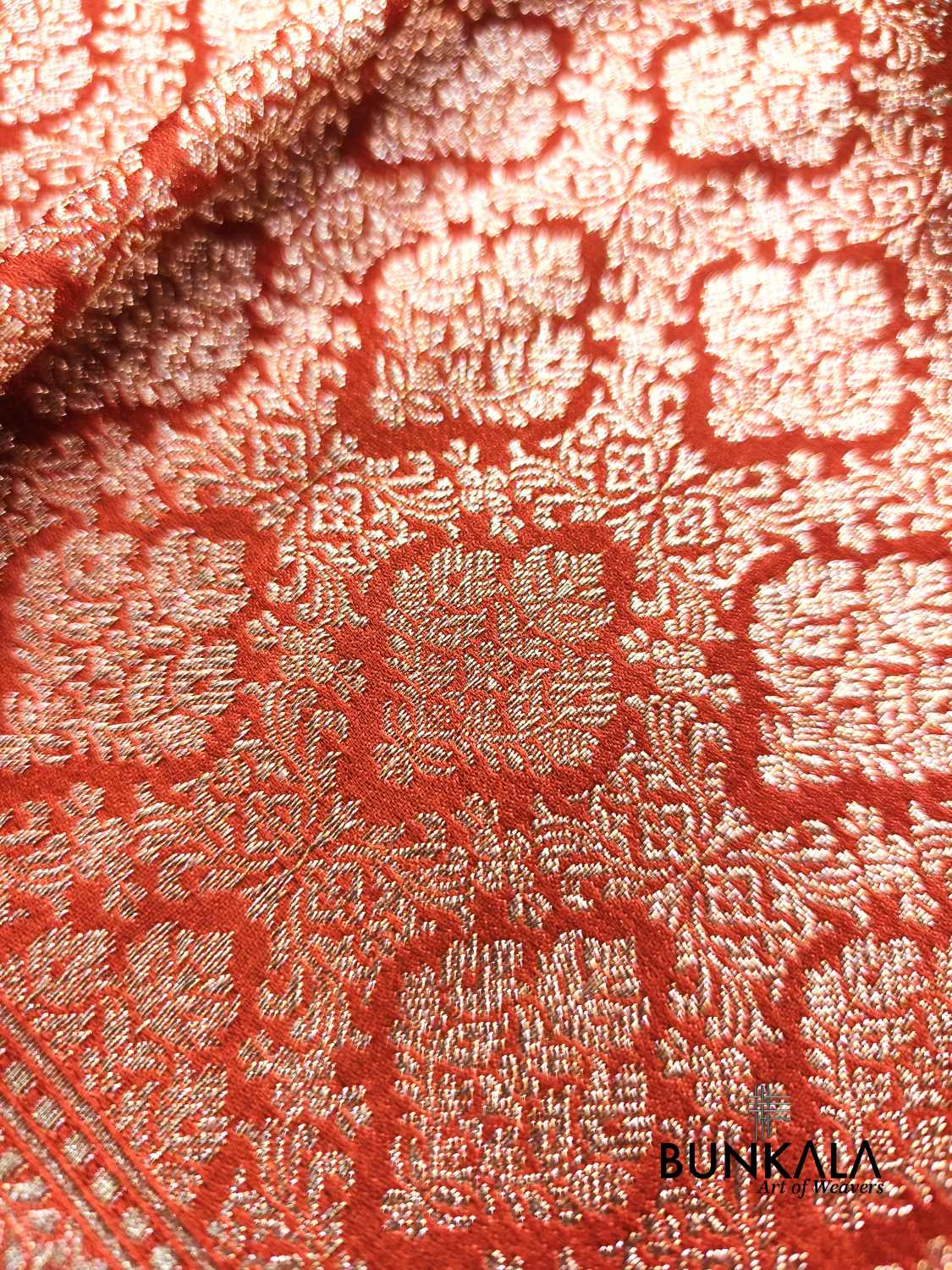 Rust Orange Brocade Weaved Banarasi Mashru Silk Saree 
