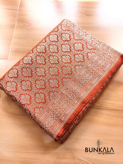Rust Orange Brocade Weaved Banarasi Mashru Silk Saree 