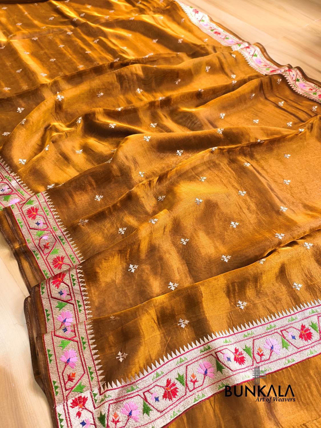 Rust Orange Multicolour Paithani Border Banarasi Embroidery Tissue Silk Saree