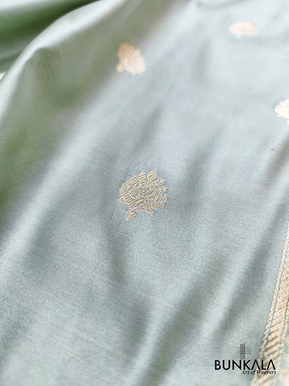 Sage Green with Contrast Emerald Green Border Banarasi Mashru Silk Saree