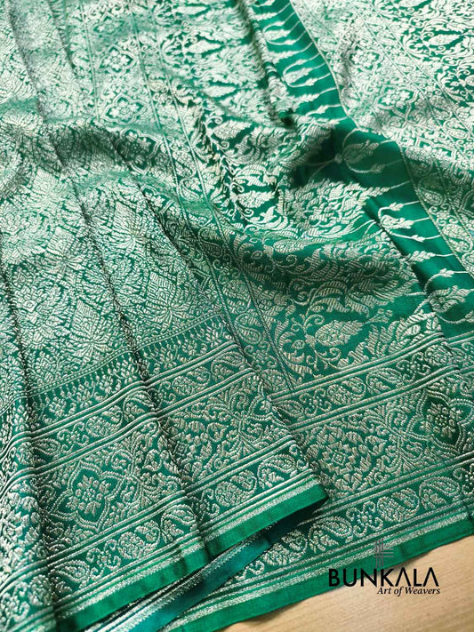 Sapphire Green Brocade Weaved Banarasi Mashru Silk Saree 