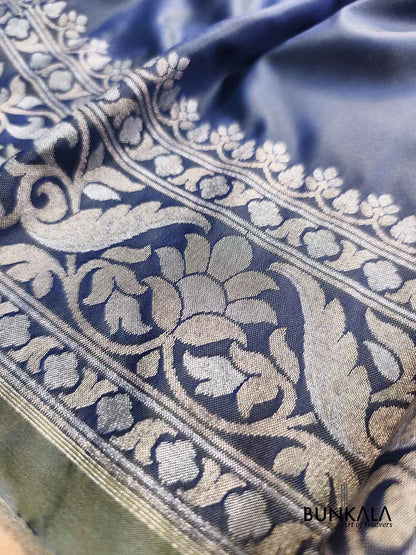 Shot Blue Plain Ektara Banarasi Meena Jamdani Weaved Silk Saree