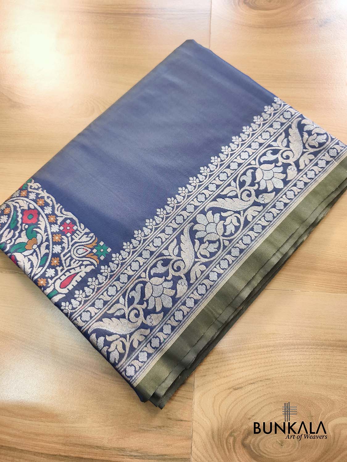 Shot Blue Plain Ektara Banarasi Meena Jamdani Weaved Silk Saree