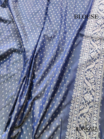 Shot Blue Plain Ektara Banarasi Meena Jamdani Weaved Silk Saree