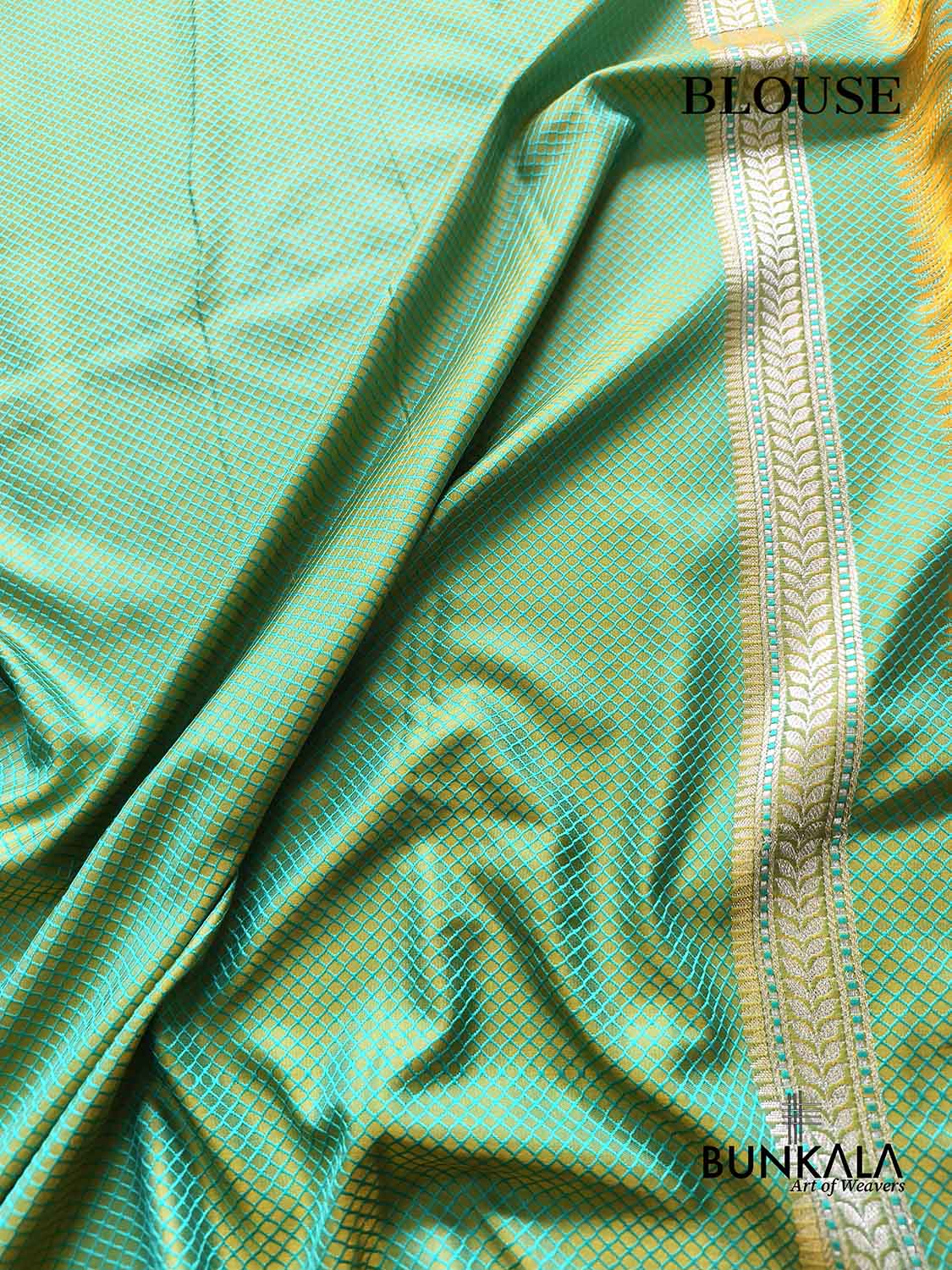 Shot Green Jamewar Zig Zag Banarasi Mashru Silk Saree