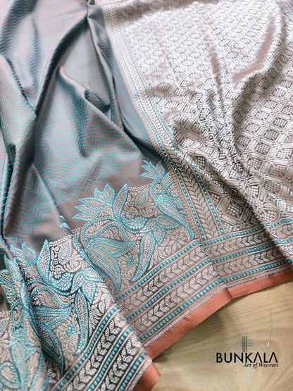 Shot Grey Jamewar Zig Zag Banarasi Mashru Silk Saree