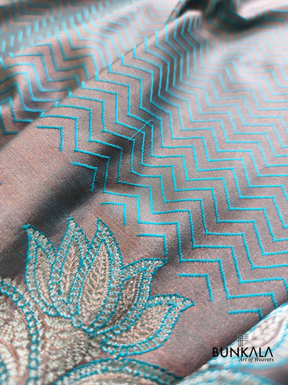Shot Grey Jamewar Zig Zag Banarasi Mashru Silk Saree