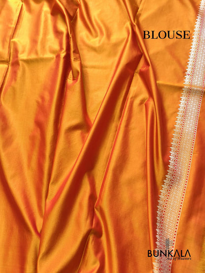 Shot Orange Meena Floral Jaal Weaved Banarasi Mashru Silk Saree