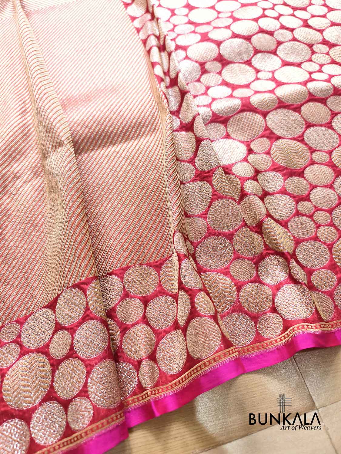 Shot Pink Rolex Brocade Handloom Banarasi Pure Katan Silk Saree