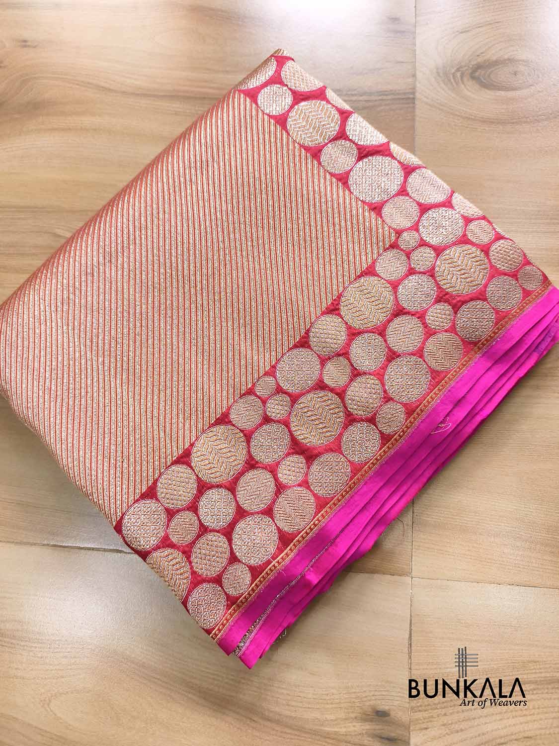 Shot Pink Rolex Brocade Handloom Banarasi Pure Katan Silk Saree