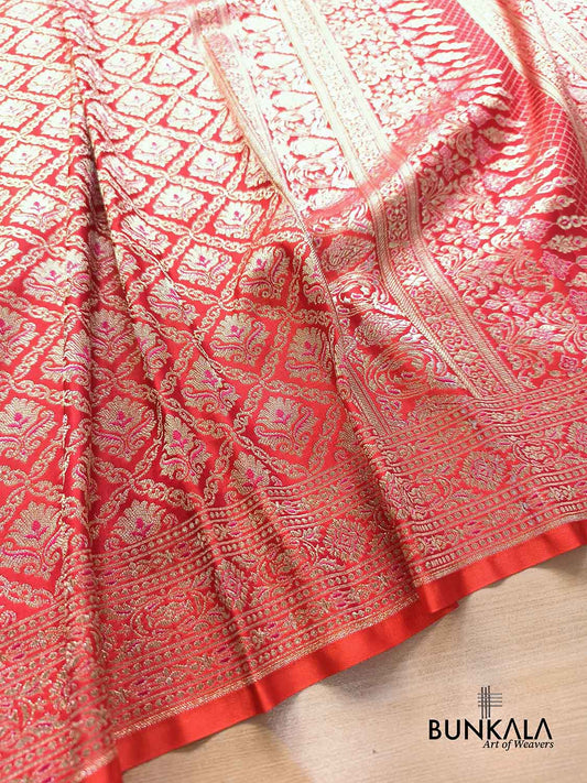 Shot Pink & Orange Brocade Weaved Banarasi Mashru Silk Saree