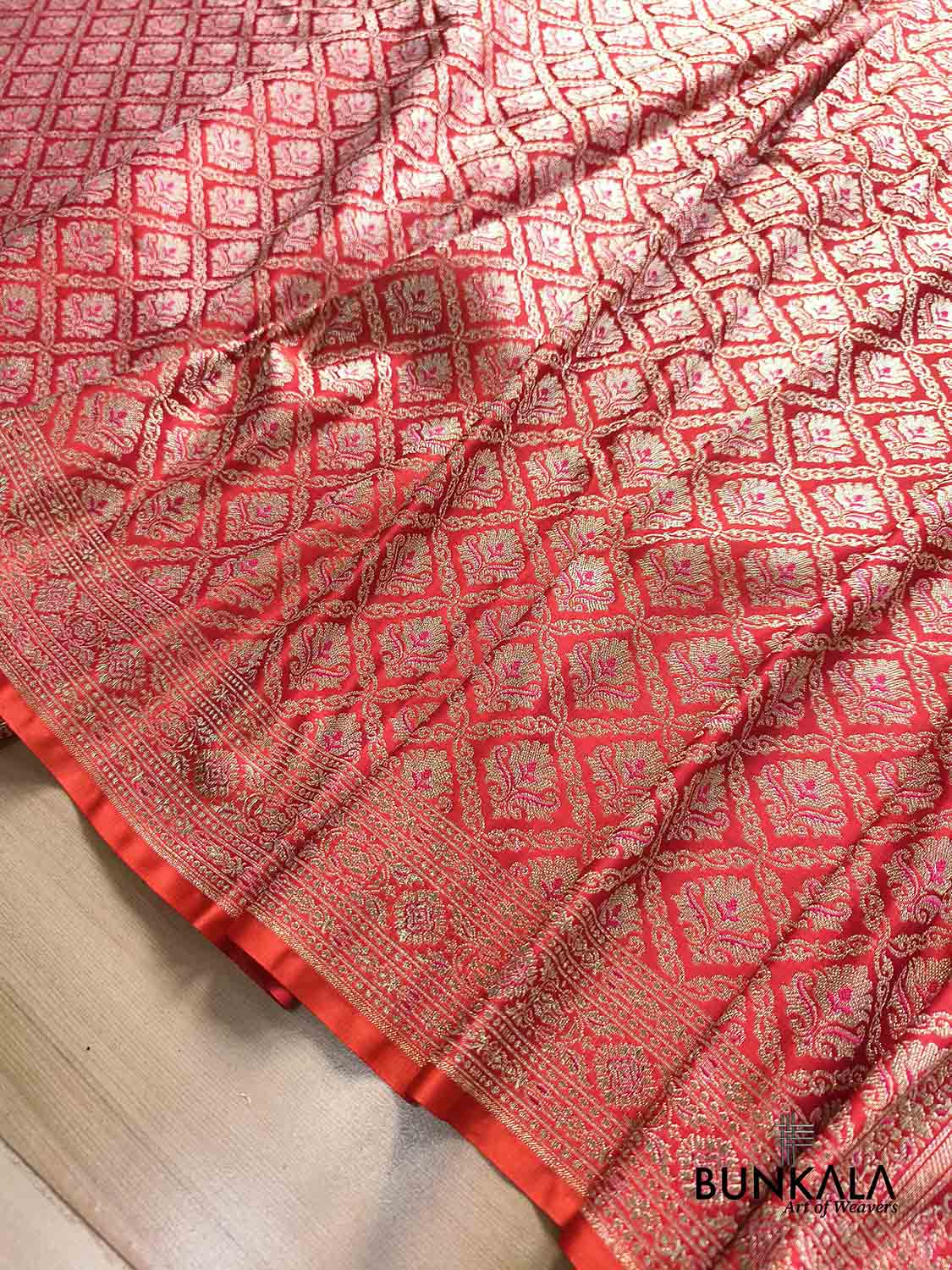 Shot Pink & Orange Brocade Weaved Banarasi Mashru Silk Saree