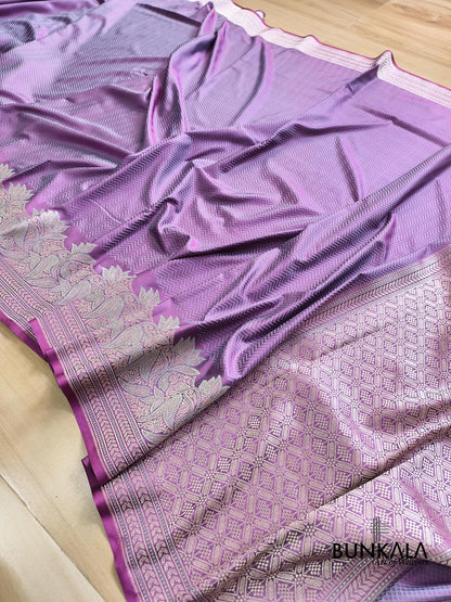 Shot Purple Jamewar Zig Zag Banarasi Mashru Silk Saree
