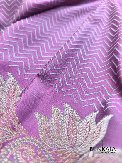 Shot Purple Jamewar Zig Zag Banarasi Mashru Silk Saree