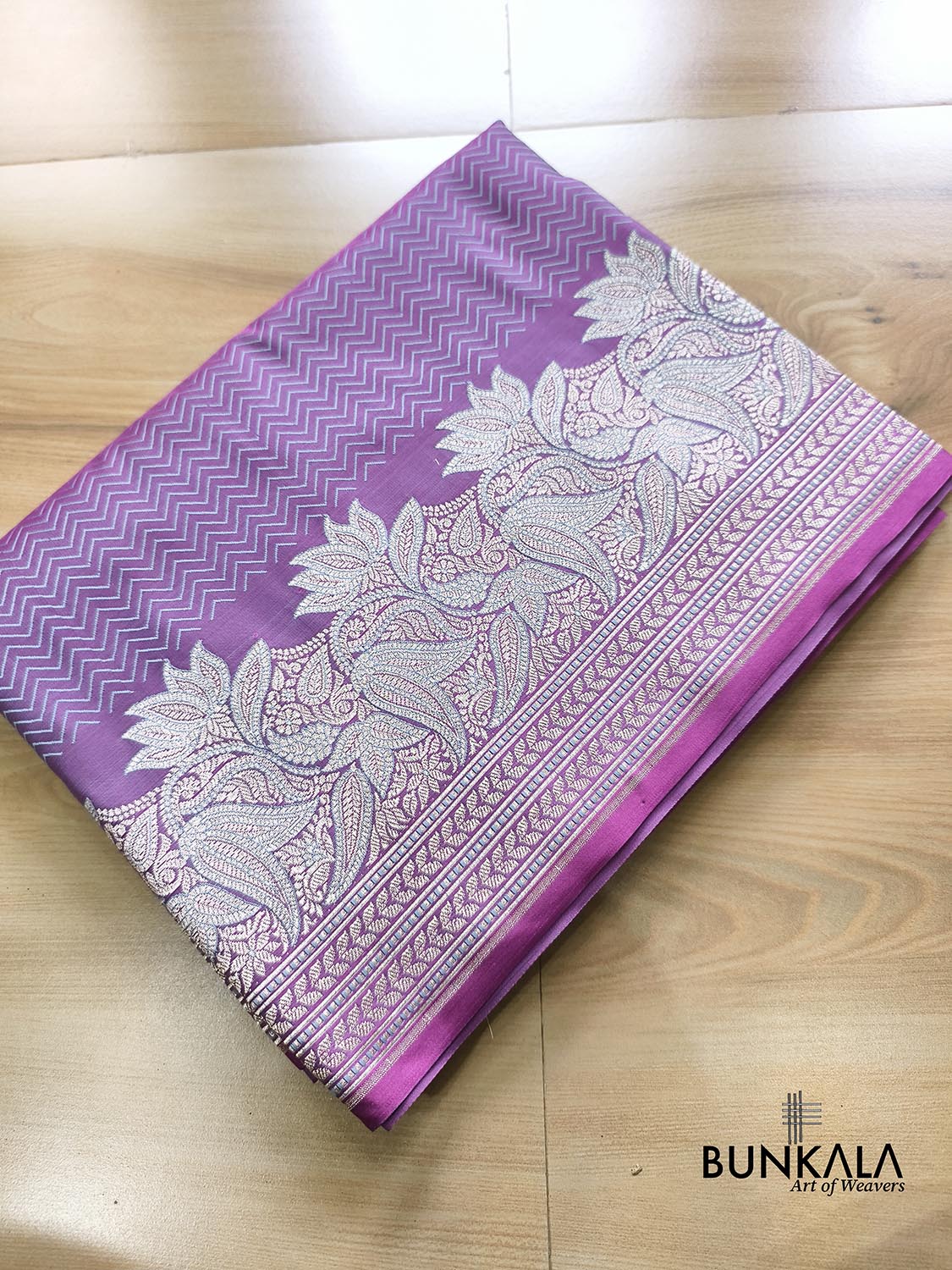 Shot Purple Jamewar Zig Zag Banarasi Mashru Silk Saree