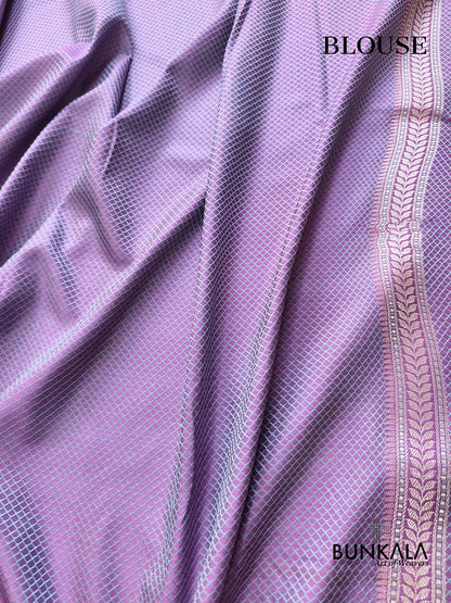 Shot Purple Jamewar Zig Zag Banarasi Mashru Silk Saree