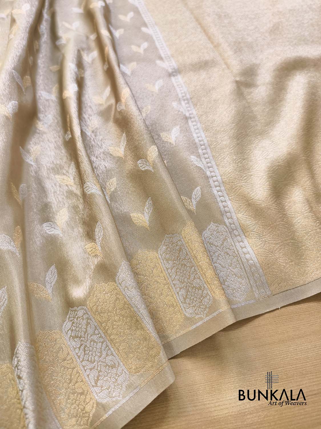 Silver Grey Leaf Buti Banarasi Tissue Silk Saree