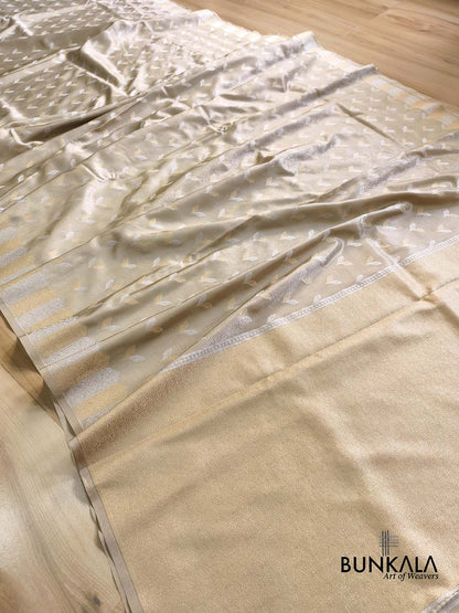 Silver Grey Leaf Buti Banarasi Tissue Silk Saree