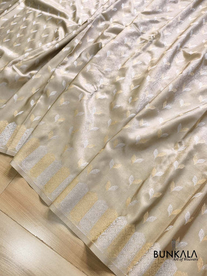 Silver Grey Leaf Buti Banarasi Tissue Silk Saree