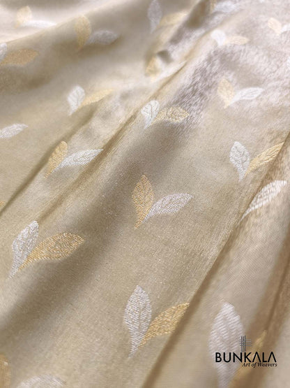 Silver Grey Leaf Buti Banarasi Tissue Silk Saree