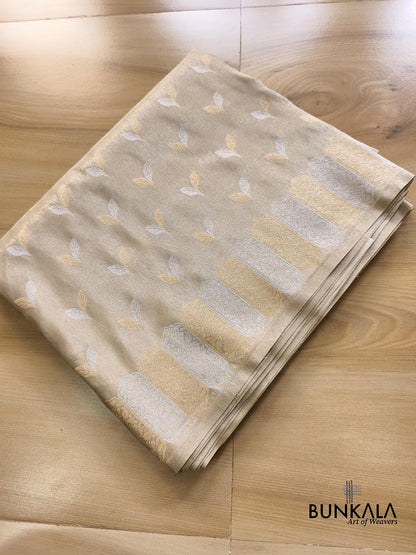 Silver Grey Leaf Buti Banarasi Tissue Silk Saree
