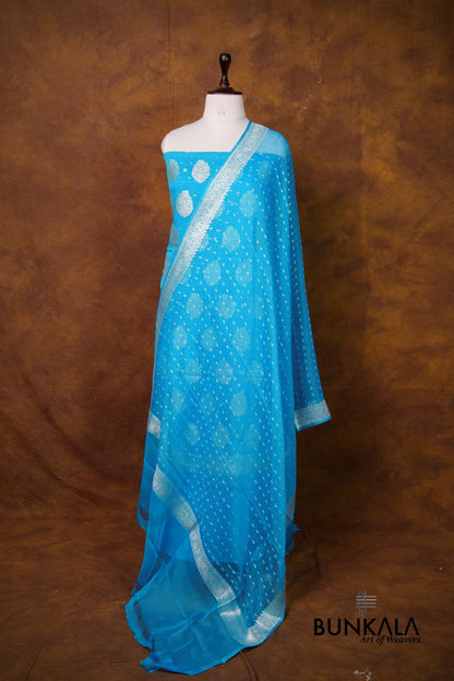 Sky Blue Buta Banarasi Pure Chiffon Silk Unstitched Suit Set