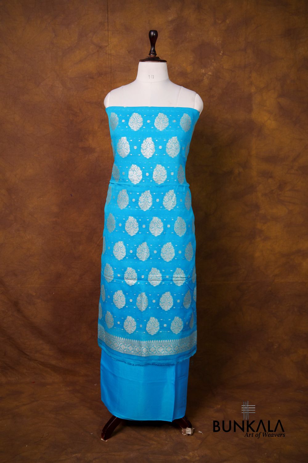 Sky Blue Buta Banarasi Pure Chiffon Silk Unstitched Suit Set