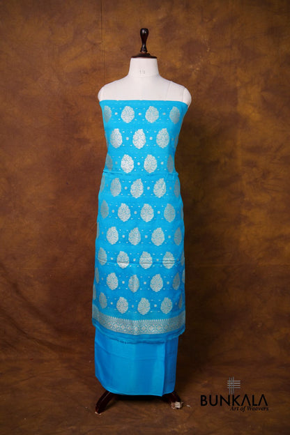 Sky Blue Buta Banarasi Pure Chiffon Silk Unstitched Suit Set