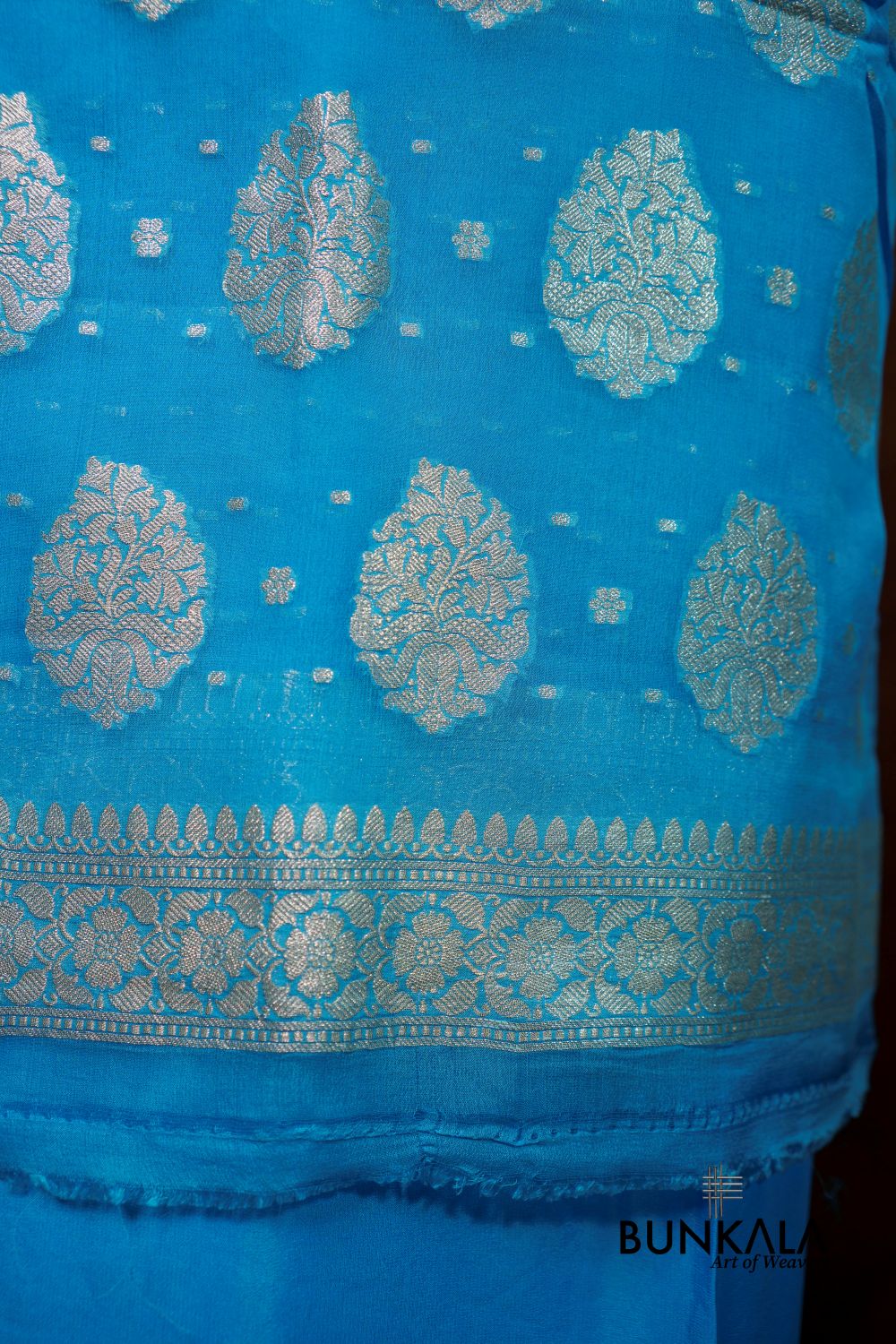 Sky Blue Buta Banarasi Pure Chiffon Silk Unstitched Suit Set